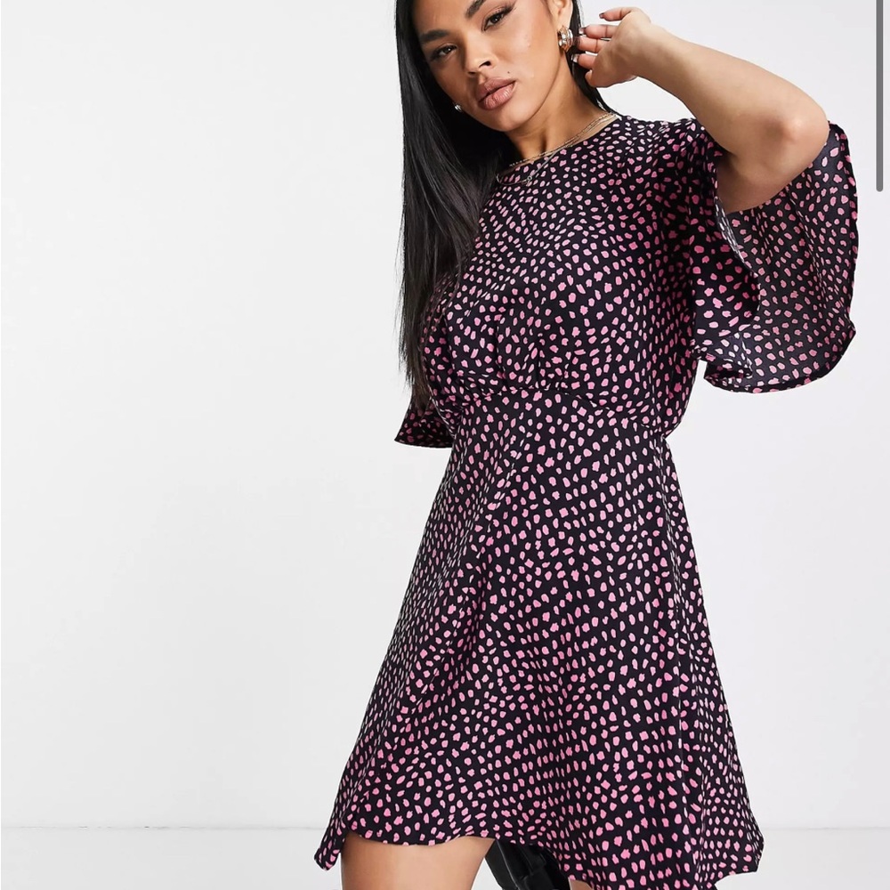 Asos AX Paris Flowy Mini Dress In Navy And Pink Size UK 12 US 8